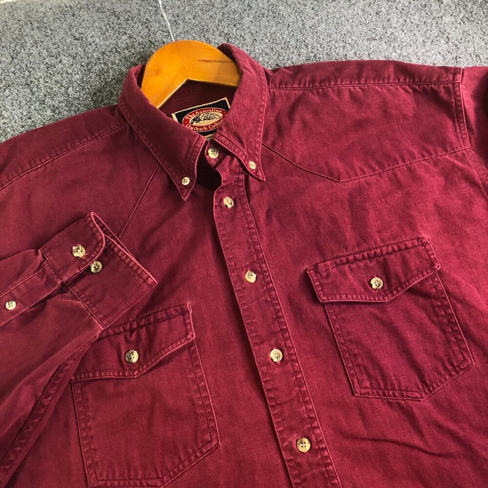 Australian Outback Collection Shirt Mens XXL Red Burgundy Western Button Front